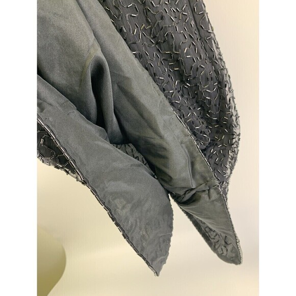 Stenay Silk Beaded Dress Sheath Short Sleeves Blue Black Peacock Feathers Size 6 - Picture 6 of 16